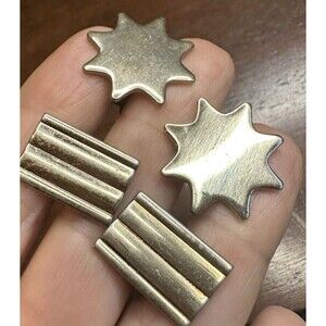 Silver Tone Cufflink lot of 2 Toggle Back 8 point Star burst Rectangle ridge